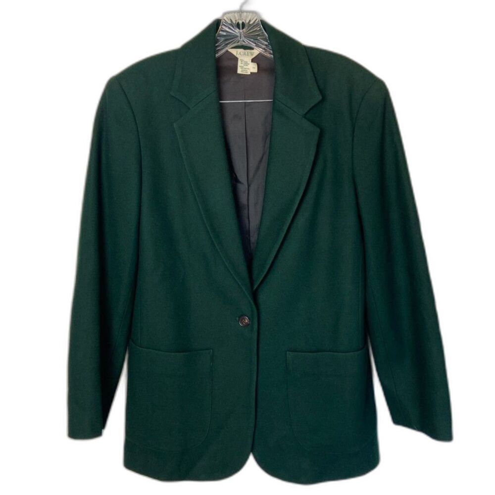 J. Crew Wool Blend Vintage Green Tag Single Button Blazer Forest Green SZ 2